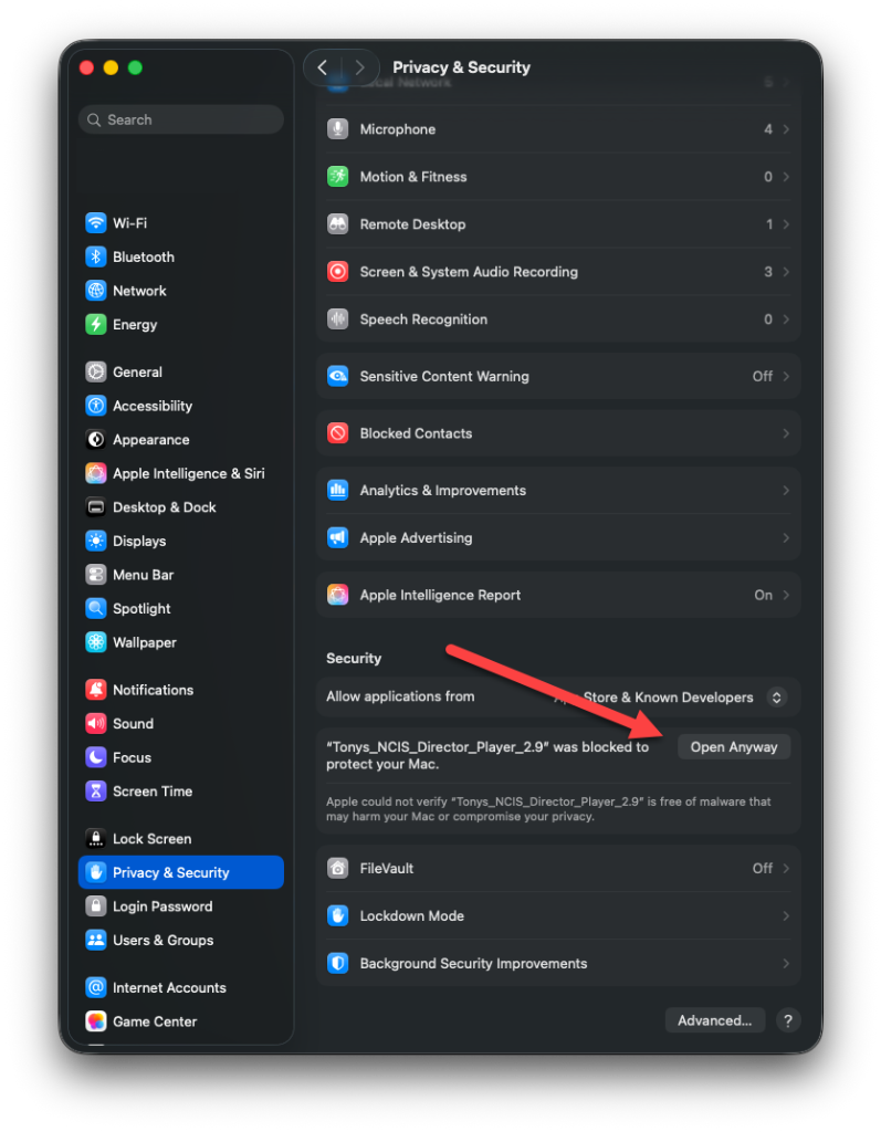 Privacy & Security Settings